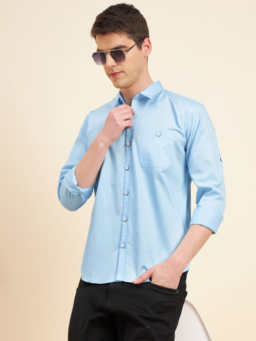 Full Sleeve Cotton Solid Shirt for Men's  (Size-S) (Color-LIGHT BLUE)